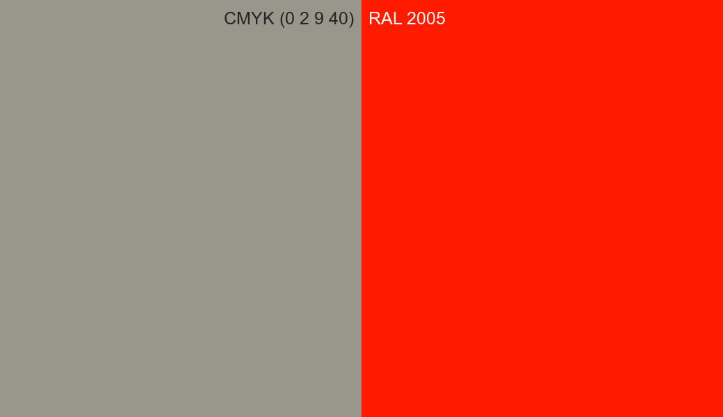 CMYK Color CMYK (0 2 9 40) vs RAL 2005 side by side comparison CMYK Color CMYK (0 2 9 40) vs RAL 2005 side by side comparison