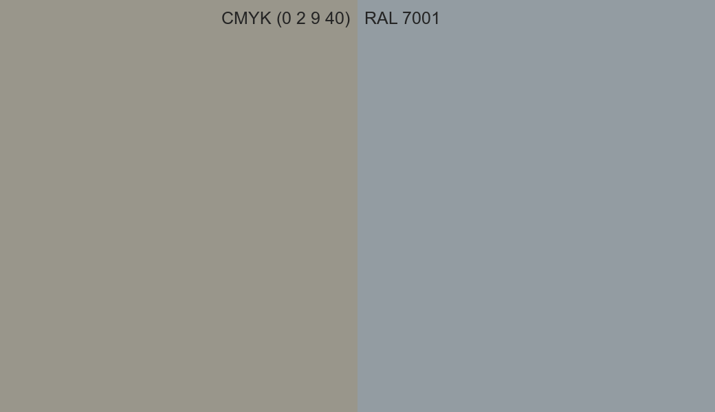 CMYK Color CMYK (0 2 9 40) vs RAL 7001 side by side comparison CMYK Color CMYK (0 2 9 40) vs RAL 7001 side by side comparison