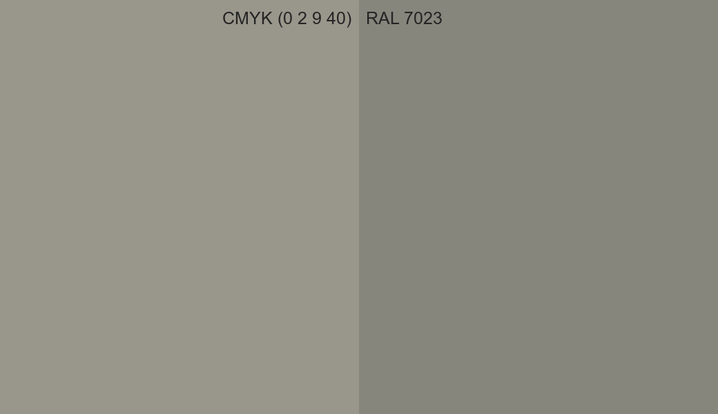 CMYK Color CMYK (0 2 9 40) vs RAL 7023 side by side comparison CMYK Color CMYK (0 2 9 40) vs RAL 7023 side by side comparison