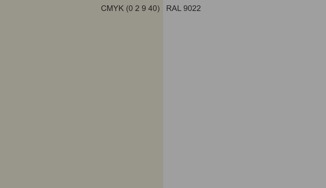 CMYK Color CMYK (0 2 9 40) vs RAL 9022 side by side comparison CMYK Color CMYK (0 2 9 40) vs RAL 9022 side by side comparison