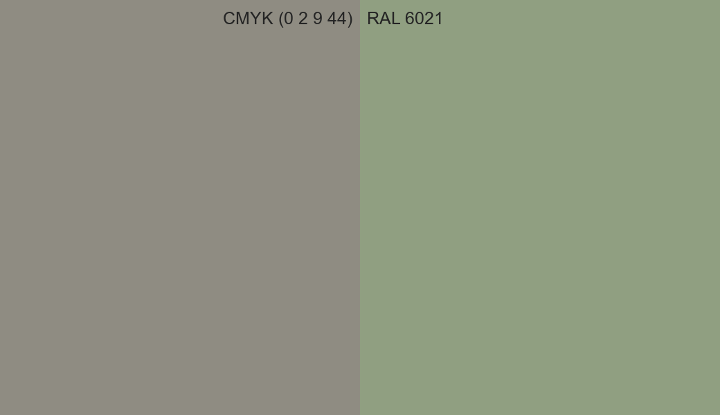 CMYK Color CMYK (0 2 9 44) vs RAL 6021 side by side comparison CMYK Color CMYK (0 2 9 44) vs RAL 6021 side by side comparison