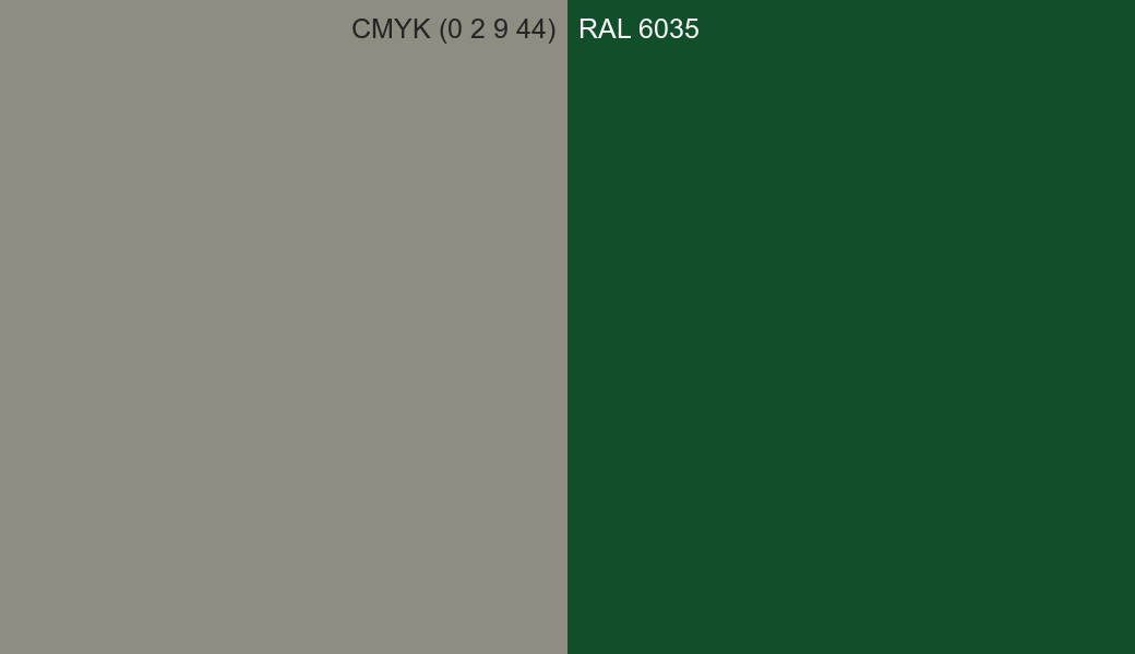 CMYK Color CMYK (0 2 9 44) vs RAL 6035 side by side comparison CMYK Color CMYK (0 2 9 44) vs RAL 6035 side by side comparison