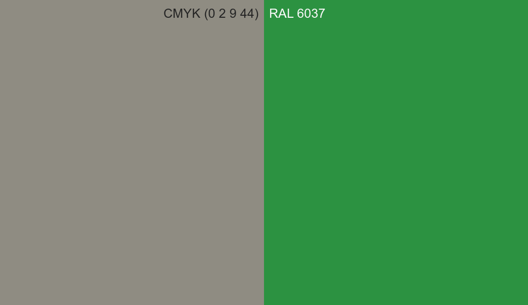 CMYK Color CMYK (0 2 9 44) vs RAL 6037 side by side comparison CMYK Color CMYK (0 2 9 44) vs RAL 6037 side by side comparison