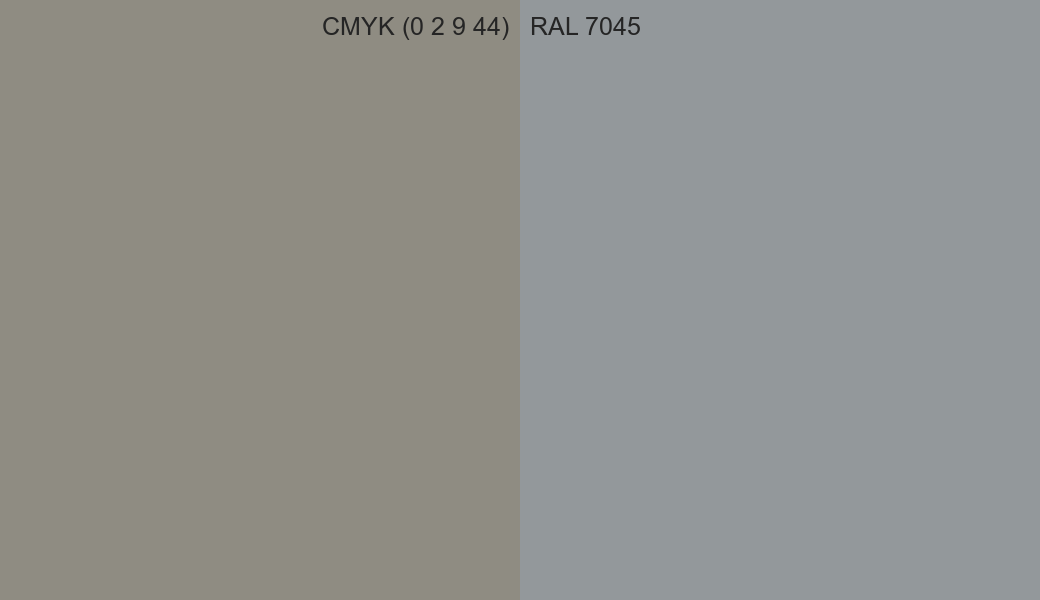 CMYK Color CMYK (0 2 9 44) vs RAL 7045 side by side comparison CMYK Color CMYK (0 2 9 44) vs RAL 7045 side by side comparison