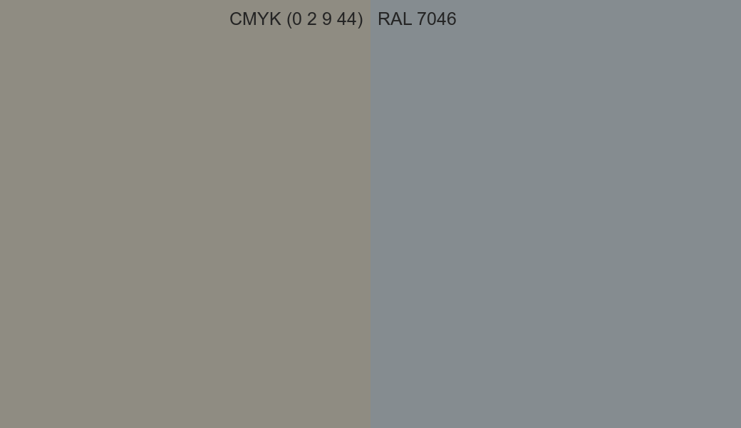 CMYK Color CMYK (0 2 9 44) vs RAL 7046 side by side comparison CMYK Color CMYK (0 2 9 44) vs RAL 7046 side by side comparison