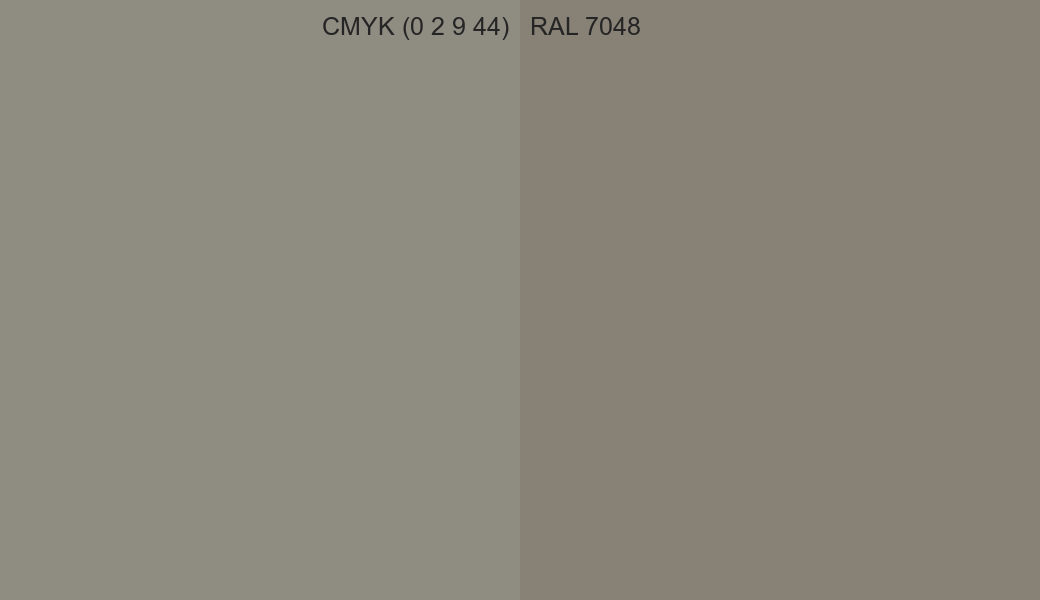 CMYK Color CMYK (0 2 9 44) vs RAL 7048 side by side comparison CMYK Color CMYK (0 2 9 44) vs RAL 7048 side by side comparison