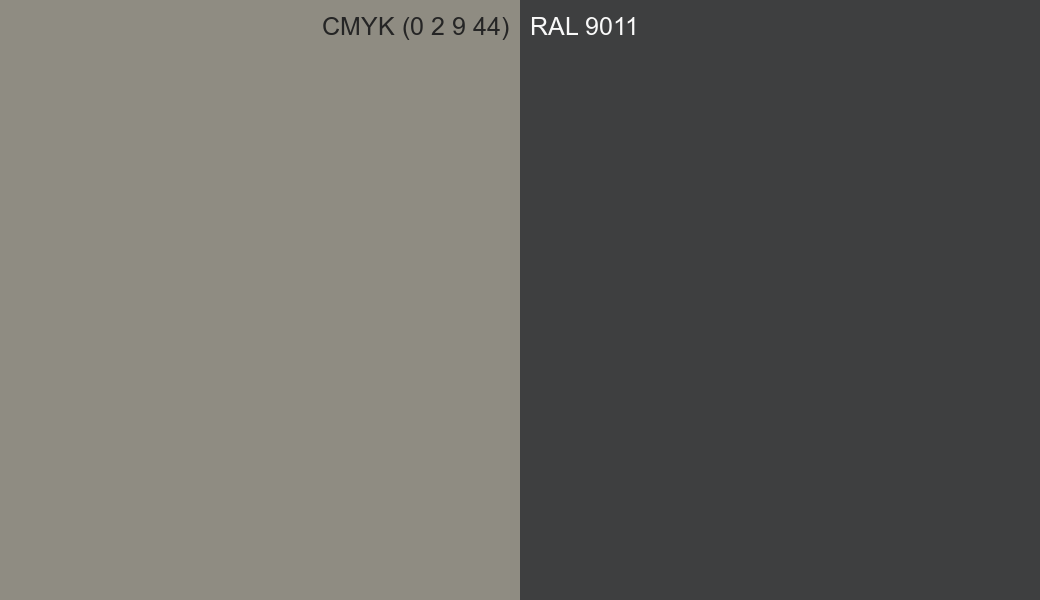 CMYK Color CMYK (0 2 9 44) vs RAL 9011 side by side comparison CMYK Color CMYK (0 2 9 44) vs RAL 9011 side by side comparison