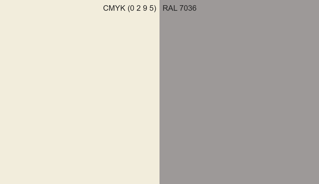 CMYK Color CMYK (0 2 9 5) vs RAL 7036 side by side comparison CMYK Color CMYK (0 2 9 5) vs RAL 7036 side by side comparison