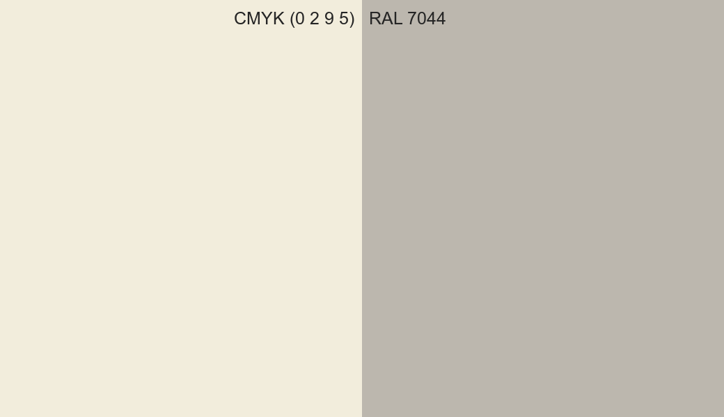 CMYK Color CMYK (0 2 9 5) vs RAL 7044 side by side comparison CMYK Color CMYK (0 2 9 5) vs RAL 7044 side by side comparison