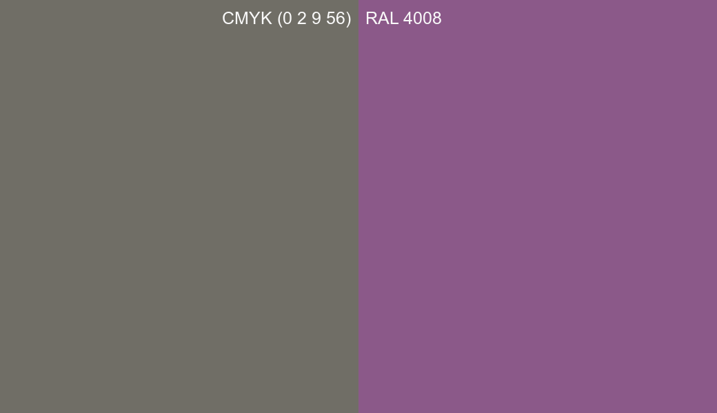 CMYK Color CMYK (0 2 9 56) vs RAL 4008 side by side comparison CMYK Color CMYK (0 2 9 56) vs RAL 4008 side by side comparison