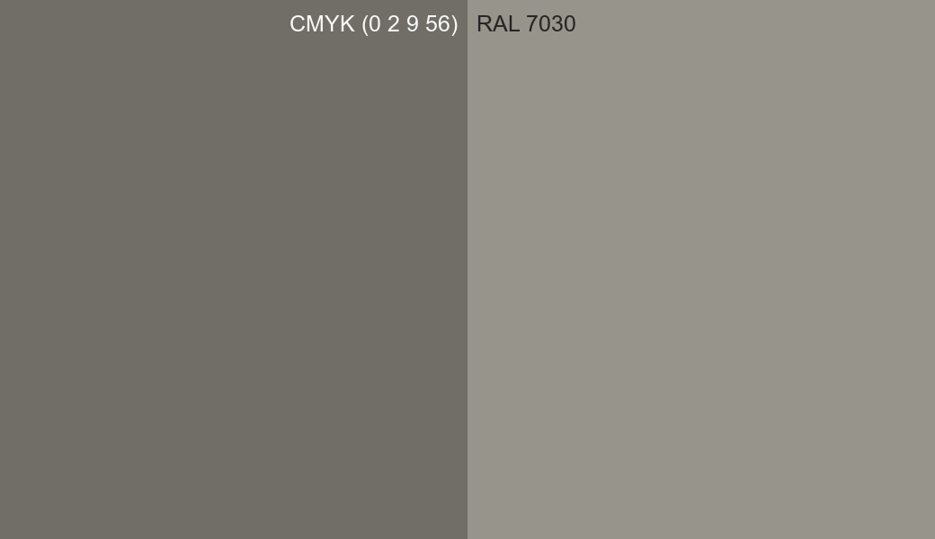CMYK Color CMYK (0 2 9 56) vs RAL 7030 side by side comparison CMYK Color CMYK (0 2 9 56) vs RAL 7030 side by side comparison