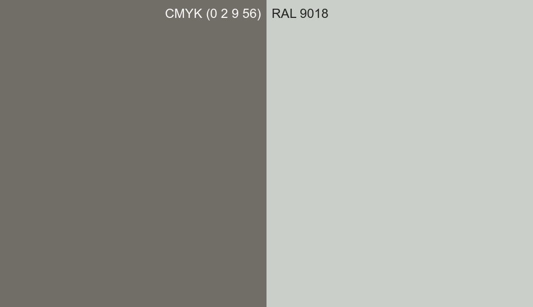 CMYK Color CMYK (0 2 9 56) vs RAL 9018 side by side comparison CMYK Color CMYK (0 2 9 56) vs RAL 9018 side by side comparison
