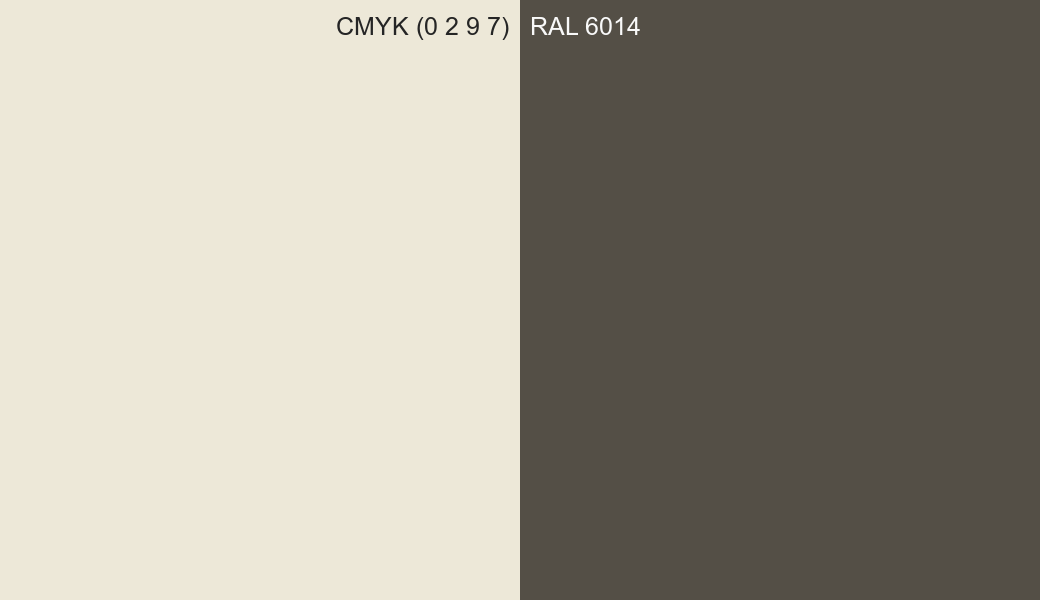 CMYK Color CMYK (0 2 9 7) vs RAL 6014 side by side comparison CMYK Color CMYK (0 2 9 7) vs RAL 6014 side by side comparison