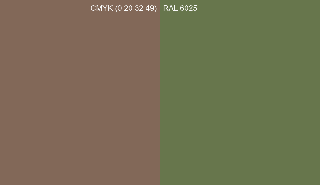 CMYK Color CMYK (0 20 32 49) vs RAL 6025 side by side comparison CMYK Color CMYK (0 20 32 49) vs RAL 6025 side by side comparison
