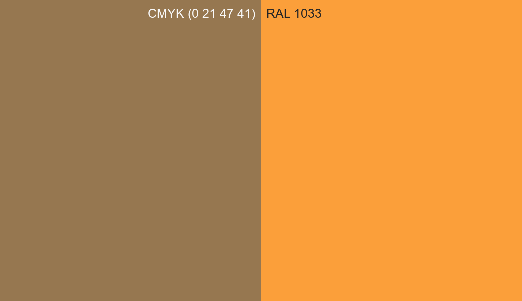 CMYK Color CMYK (0 21 47 41) vs RAL 1033 side by side comparison CMYK Color CMYK (0 21 47 41) vs RAL 1033 side by side comparison