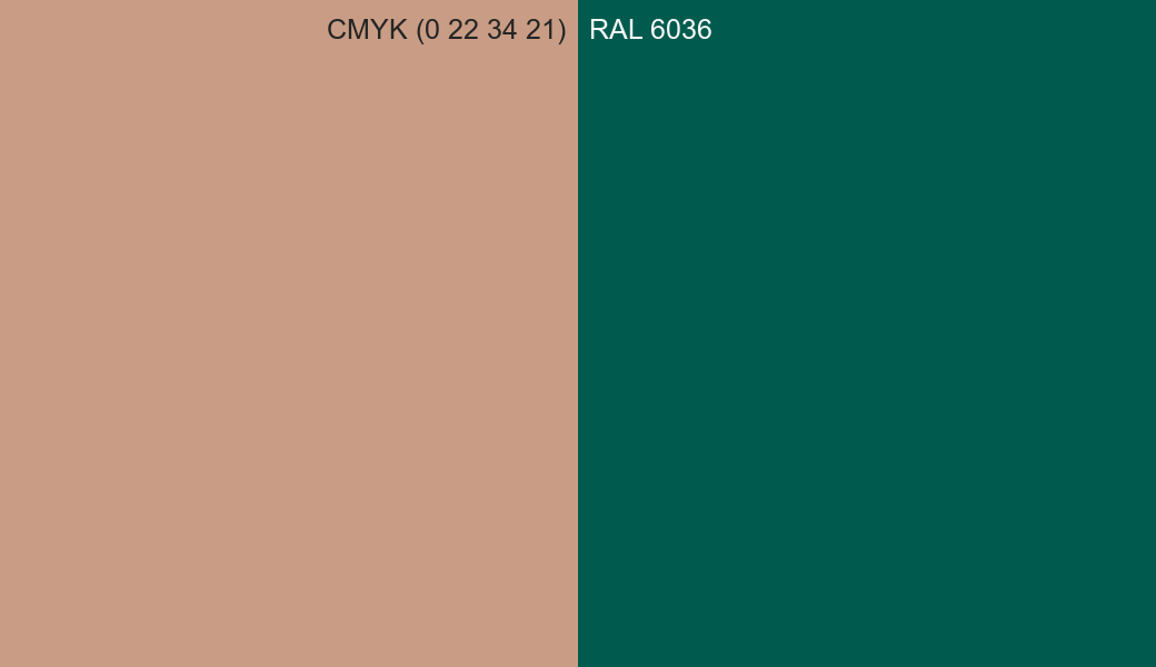 CMYK Color CMYK (0 22 34 21) vs RAL 6036 side by side comparison CMYK Color CMYK (0 22 34 21) vs RAL 6036 side by side comparison