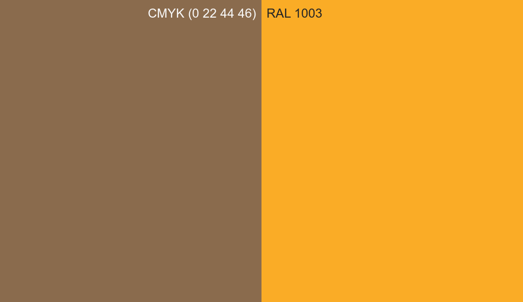 CMYK Color CMYK (0 22 44 46) vs RAL 1003 side by side comparison CMYK Color CMYK (0 22 44 46) vs RAL 1003 side by side comparison