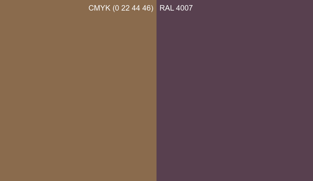 CMYK Color CMYK (0 22 44 46) vs RAL 4007 side by side comparison CMYK Color CMYK (0 22 44 46) vs RAL 4007 side by side comparison