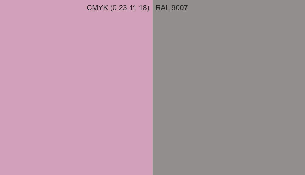 CMYK Color CMYK (0 23 11 18) vs RAL 9007 side by side comparison CMYK Color CMYK (0 23 11 18) vs RAL 9007 side by side comparison
