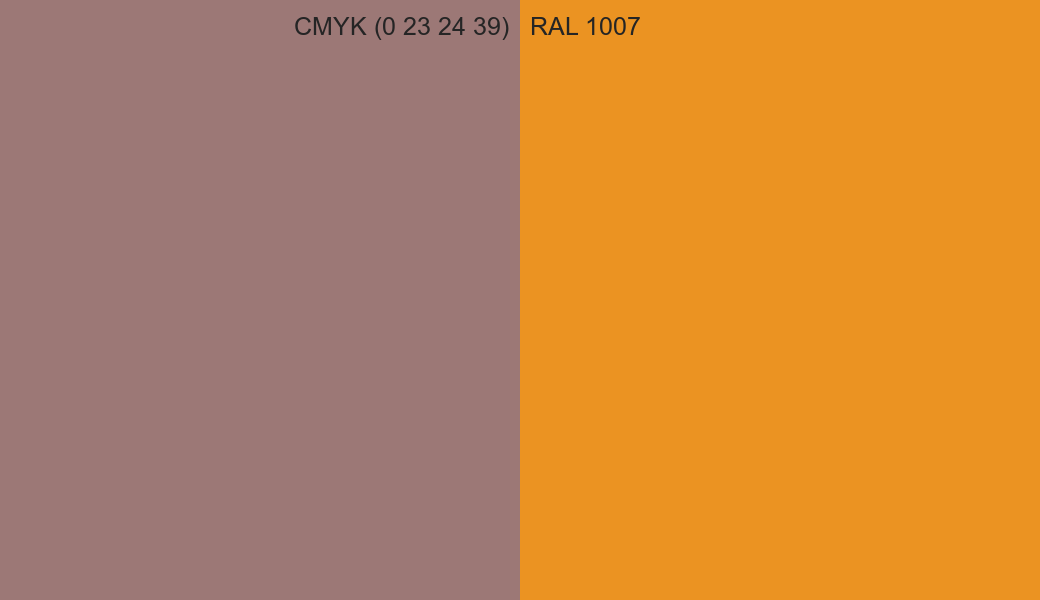CMYK Color CMYK (0 23 24 39) vs RAL 1007 side by side comparison CMYK Color CMYK (0 23 24 39) vs RAL 1007 side by side comparison
