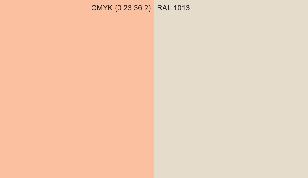 CMYK Color CMYK (0 23 36 2) vs RAL 1013 side by side comparison CMYK Color CMYK (0 23 36 2) vs RAL 1013 side by side comparison