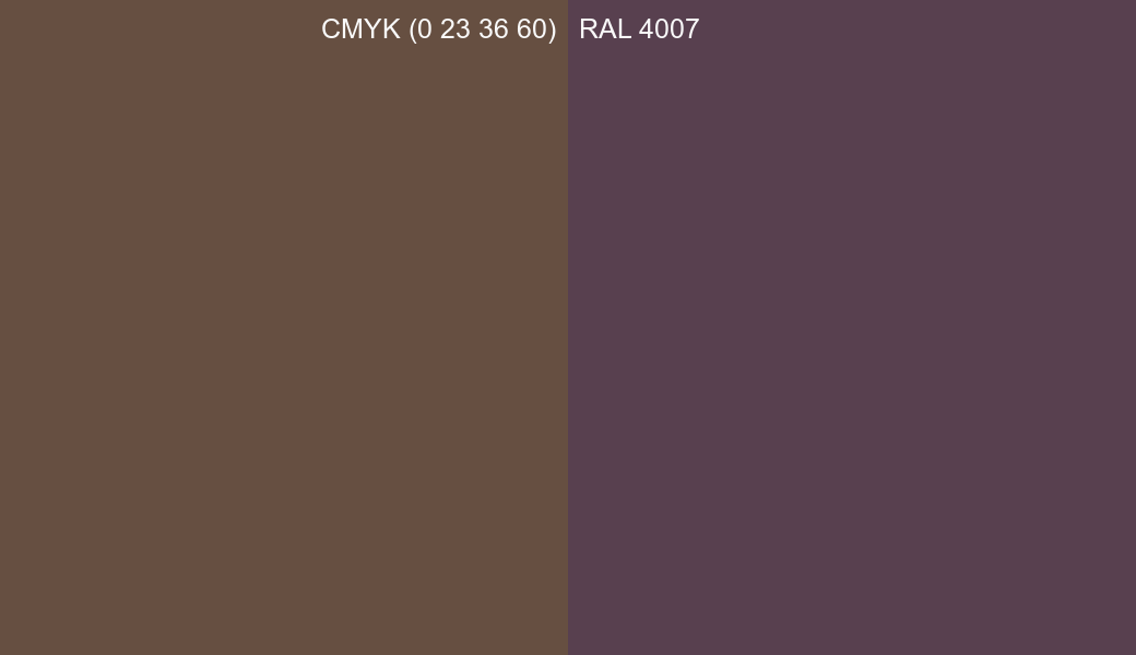 CMYK Color CMYK (0 23 36 60) vs RAL 4007 side by side comparison CMYK Color CMYK (0 23 36 60) vs RAL 4007 side by side comparison