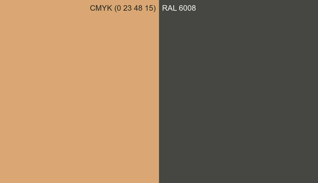 CMYK Color CMYK (0 23 48 15) vs RAL 6008 side by side comparison CMYK Color CMYK (0 23 48 15) vs RAL 6008 side by side comparison