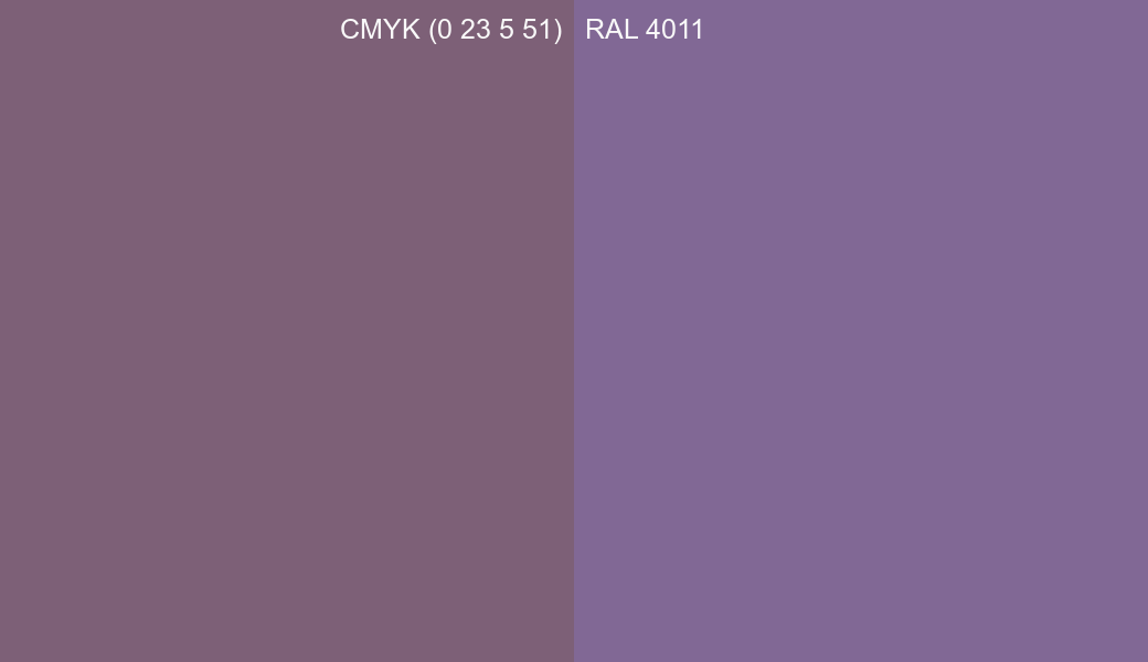 CMYK Color CMYK (0 23 5 51) vs RAL 4011 side by side comparison CMYK Color CMYK (0 23 5 51) vs RAL 4011 side by side comparison