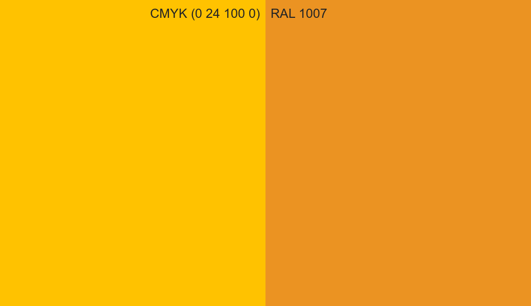 CMYK Color CMYK (0 24 100 0) vs RAL 1007 side by side comparison CMYK Color CMYK (0 24 100 0) vs RAL 1007 side by side comparison