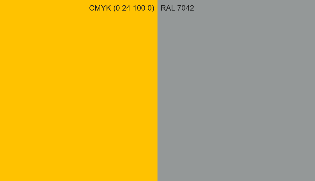 CMYK Color CMYK (0 24 100 0) vs RAL 7042 side by side comparison CMYK Color CMYK (0 24 100 0) vs RAL 7042 side by side comparison