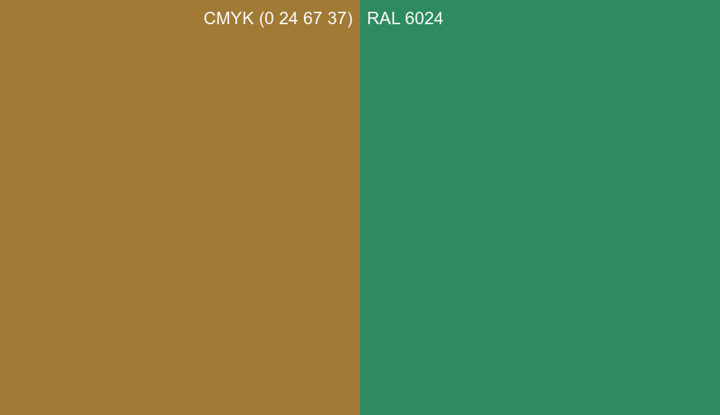 CMYK Color CMYK (0 24 67 37) vs RAL 6024 side by side comparison CMYK Color CMYK (0 24 67 37) vs RAL 6024 side by side comparison