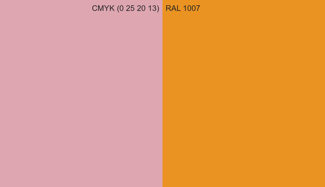 CMYK Color CMYK (0 25 20 13) vs RAL 1007 side by side comparison CMYK Color CMYK (0 25 20 13) vs RAL 1007 side by side comparison