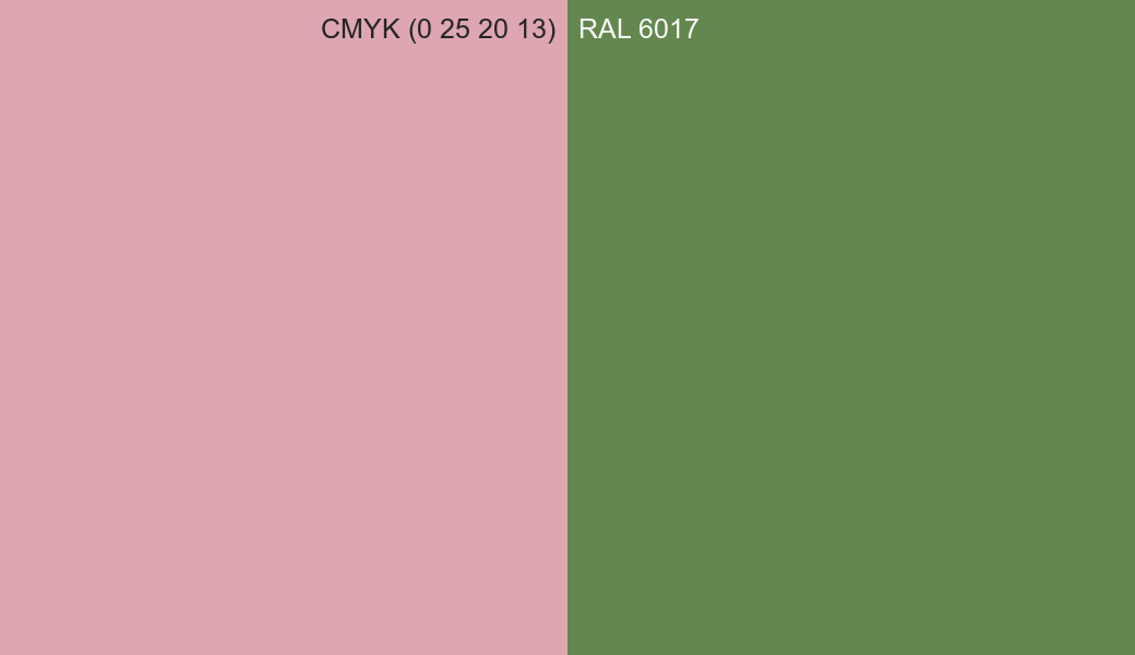 CMYK Color CMYK (0 25 20 13) vs RAL 6017 side by side comparison CMYK Color CMYK (0 25 20 13) vs RAL 6017 side by side comparison