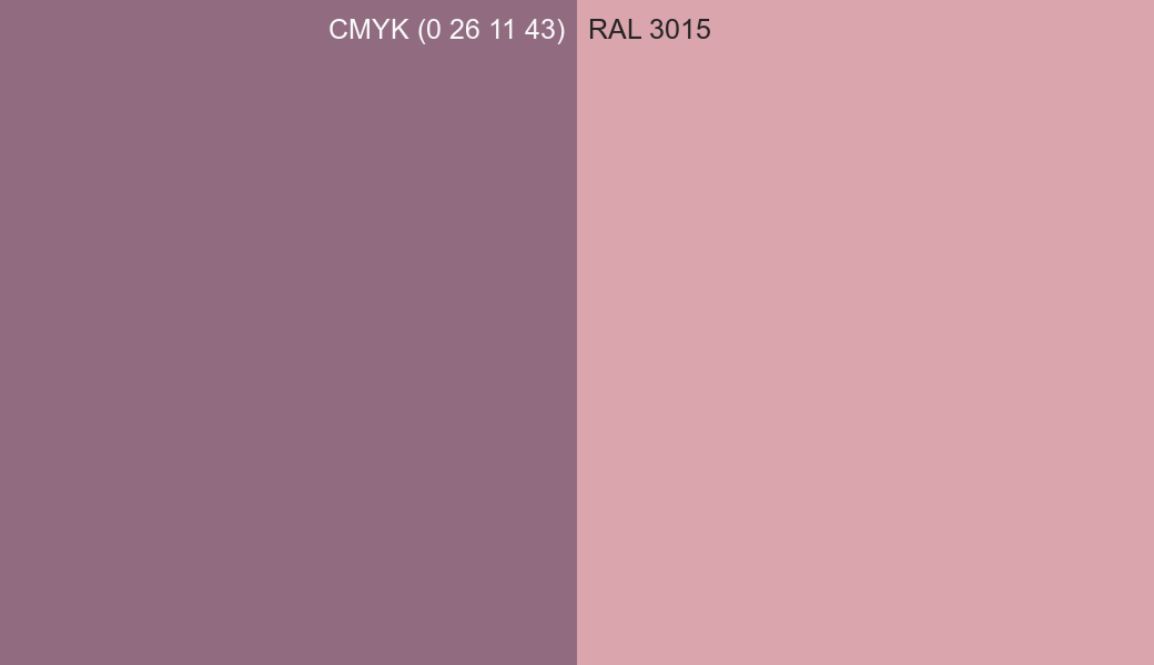 CMYK Color CMYK (0 26 11 43) vs RAL 3015 side by side comparison CMYK Color CMYK (0 26 11 43) vs RAL 3015 side by side comparison
