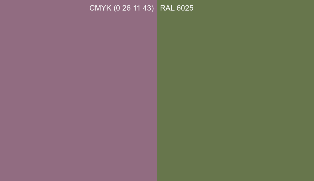 CMYK Color CMYK (0 26 11 43) vs RAL 6025 side by side comparison CMYK Color CMYK (0 26 11 43) vs RAL 6025 side by side comparison