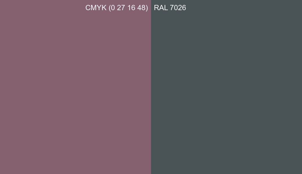 CMYK Color CMYK (0 27 16 48) vs RAL 7026 side by side comparison CMYK Color CMYK (0 27 16 48) vs RAL 7026 side by side comparison