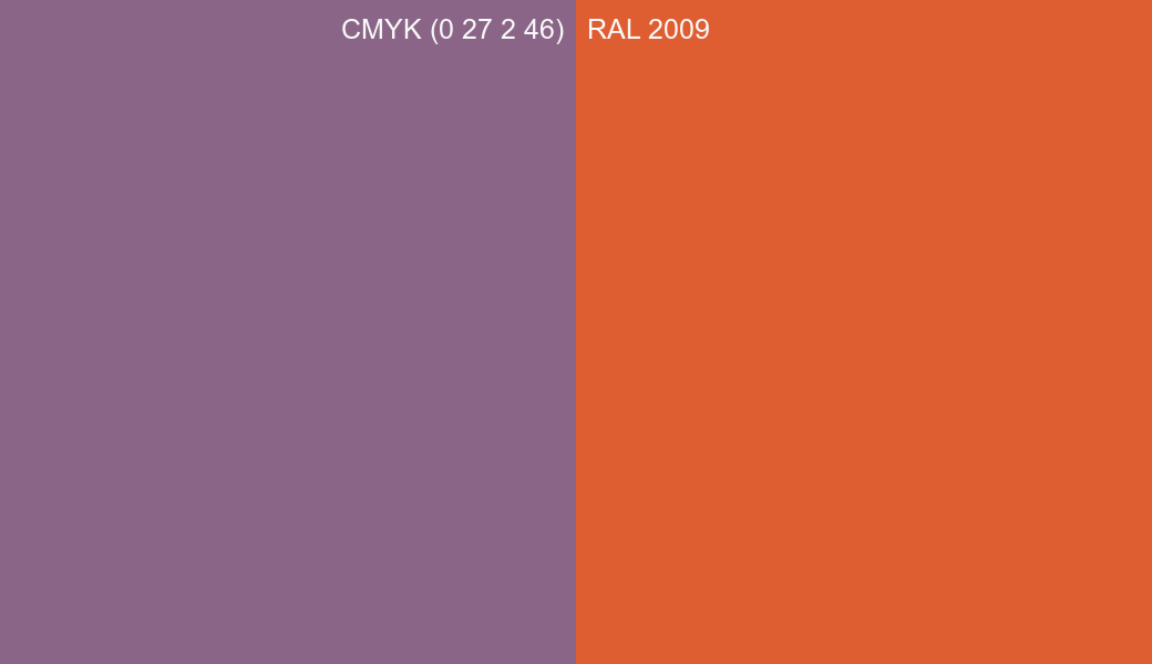 CMYK Color CMYK (0 27 2 46) vs RAL 2009 side by side comparison CMYK Color CMYK (0 27 2 46) vs RAL 2009 side by side comparison