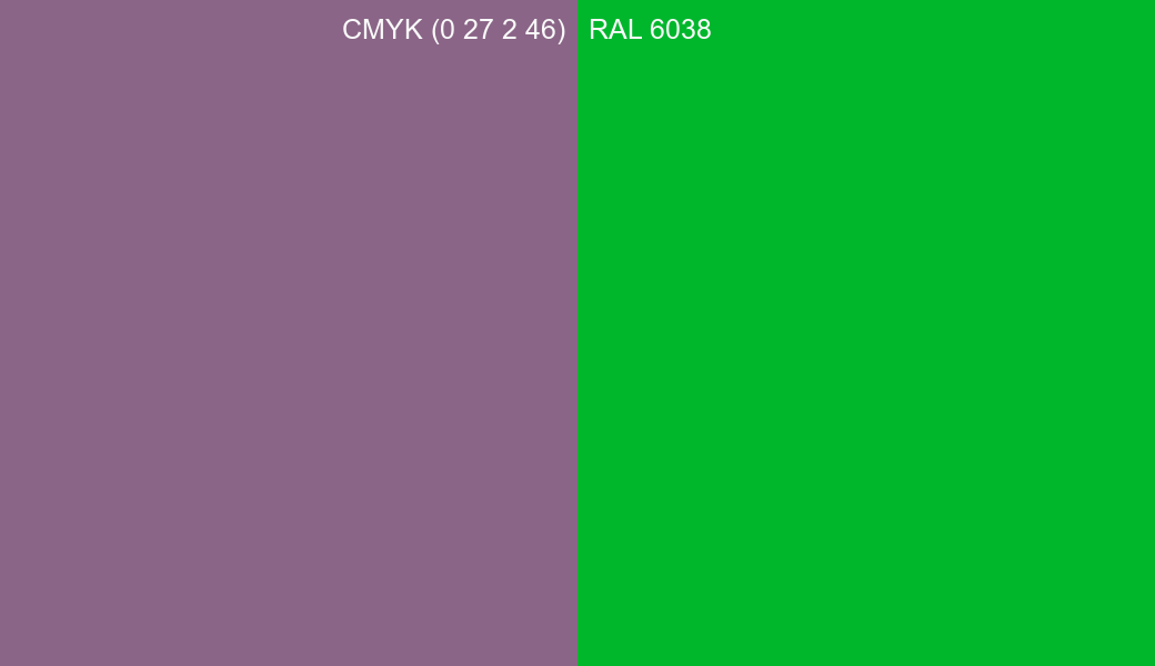 CMYK Color CMYK (0 27 2 46) vs RAL 6038 side by side comparison CMYK Color CMYK (0 27 2 46) vs RAL 6038 side by side comparison