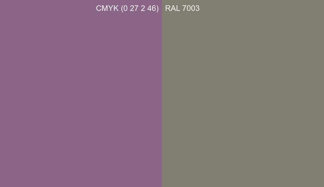CMYK Color CMYK (0 27 2 46) vs RAL 7003 side by side comparison CMYK Color CMYK (0 27 2 46) vs RAL 7003 side by side comparison