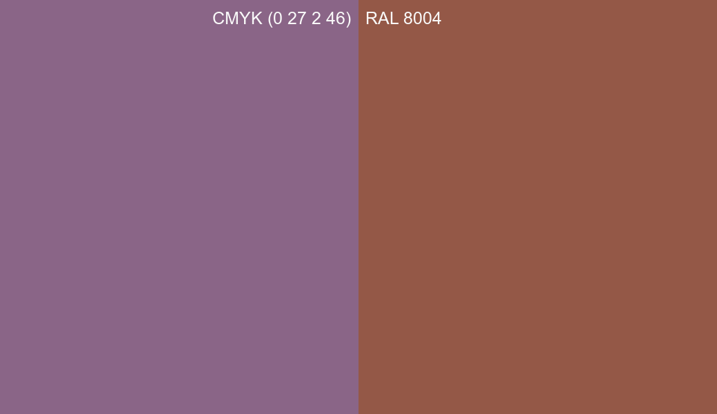 CMYK Color CMYK (0 27 2 46) vs RAL 8004 side by side comparison CMYK Color CMYK (0 27 2 46) vs RAL 8004 side by side comparison