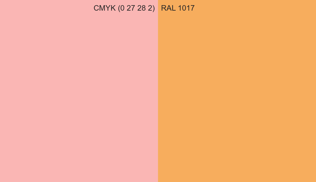 CMYK Color CMYK (0 27 28 2) vs RAL 1017 side by side comparison CMYK Color CMYK (0 27 28 2) vs RAL 1017 side by side comparison