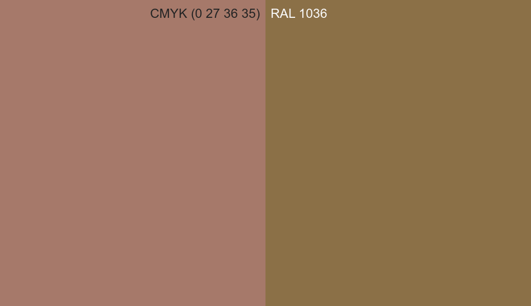 CMYK Color CMYK (0 27 36 35) vs RAL 1036 side by side comparison CMYK Color CMYK (0 27 36 35) vs RAL 1036 side by side comparison