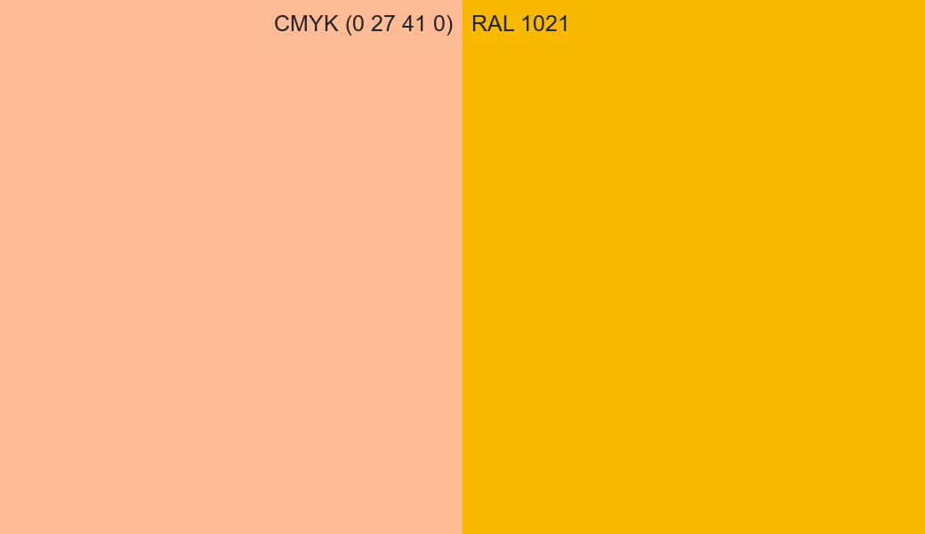 CMYK Color CMYK (0 27 41 0) vs RAL 1021 side by side comparison CMYK Color CMYK (0 27 41 0) vs RAL 1021 side by side comparison
