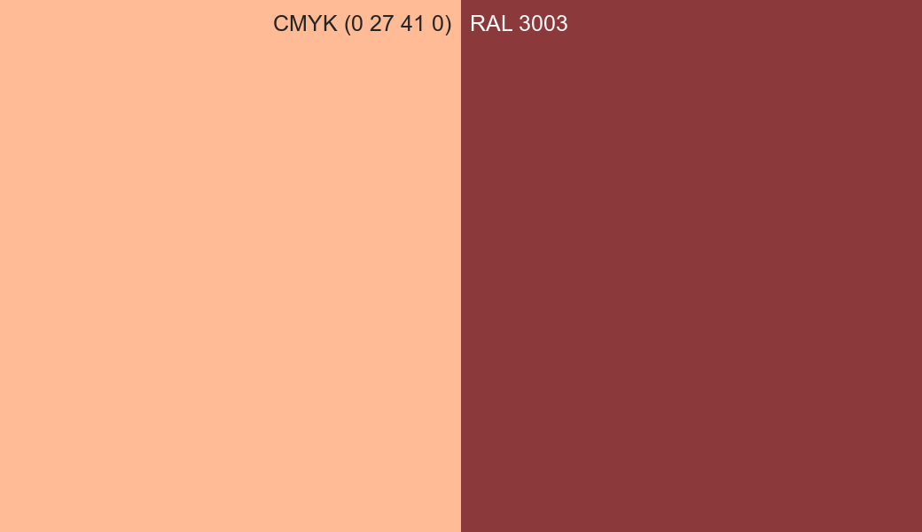 CMYK Color CMYK (0 27 41 0) vs RAL 3003 side by side comparison CMYK Color CMYK (0 27 41 0) vs RAL 3003 side by side comparison