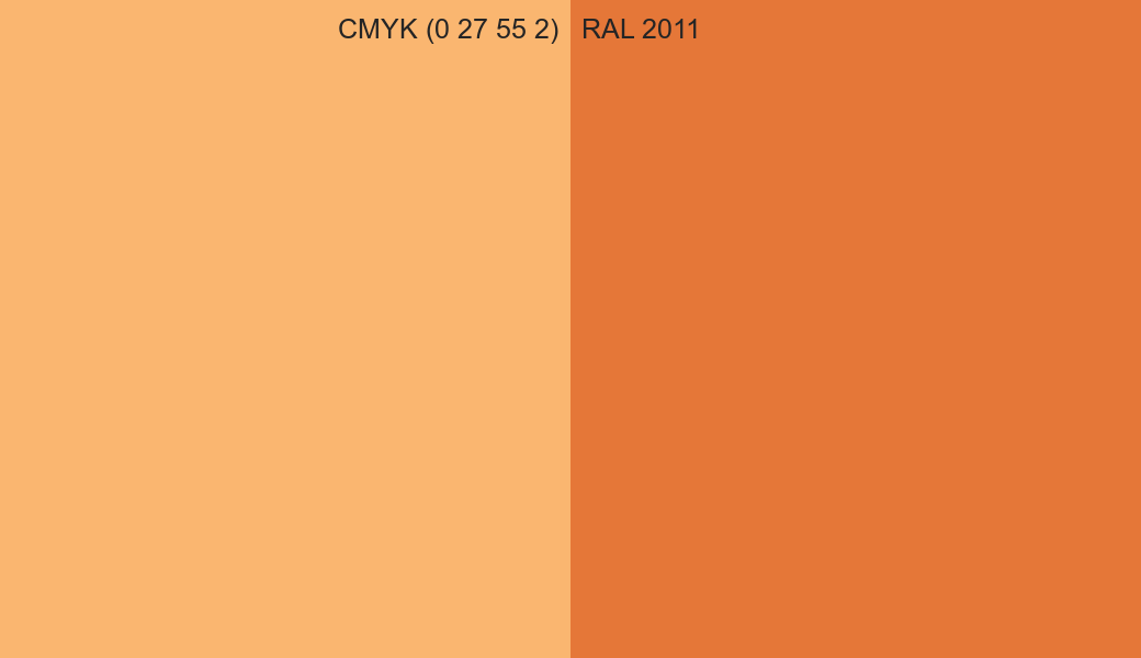 CMYK Color CMYK (0 27 55 2) vs RAL 2011 side by side comparison CMYK Color CMYK (0 27 55 2) vs RAL 2011 side by side comparison