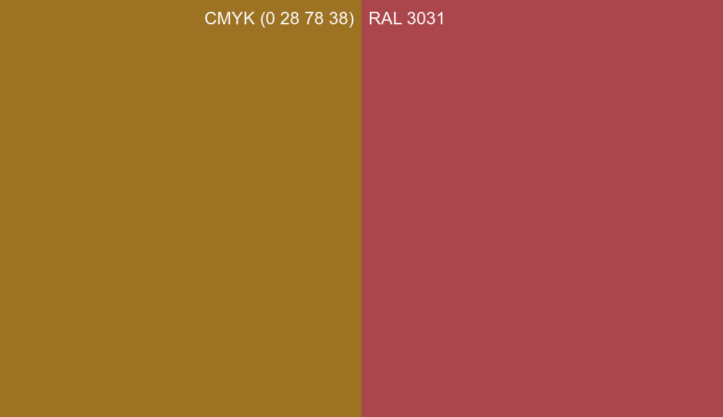 CMYK Color CMYK (0 28 78 38) vs RAL 3031 side by side comparison CMYK Color CMYK (0 28 78 38) vs RAL 3031 side by side comparison