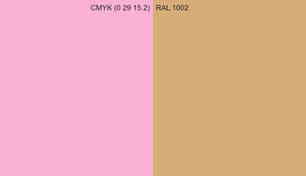 CMYK Color CMYK (0 29 15 2) vs RAL 1002 side by side comparison CMYK Color CMYK (0 29 15 2) vs RAL 1002 side by side comparison