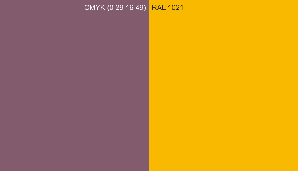 CMYK Color CMYK (0 29 16 49) vs RAL 1021 side by side comparison CMYK Color CMYK (0 29 16 49) vs RAL 1021 side by side comparison