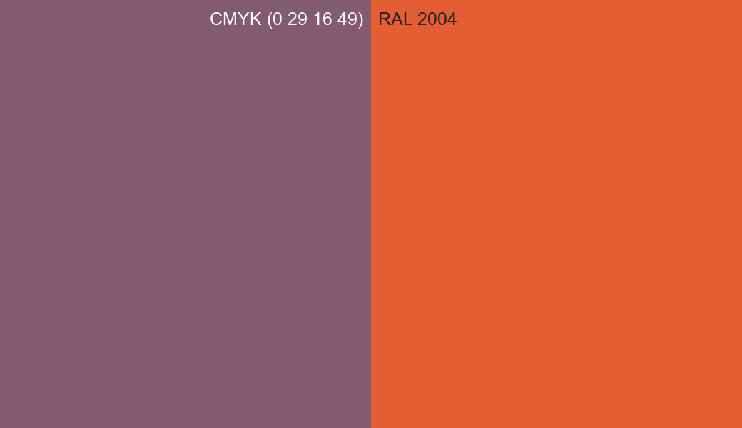 CMYK Color CMYK (0 29 16 49) vs RAL 2004 side by side comparison CMYK Color CMYK (0 29 16 49) vs RAL 2004 side by side comparison