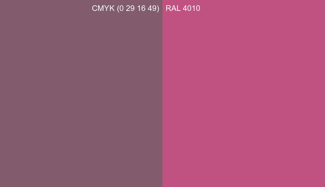 CMYK Color CMYK (0 29 16 49) vs RAL 4010 side by side comparison CMYK Color CMYK (0 29 16 49) vs RAL 4010 side by side comparison